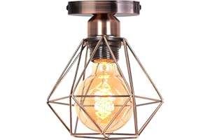 TOKIUS Lámparas de Techo Industriales Diseño de Jaula de Hierro Óxido Retro Ø 16cm Vintage Lámpara Colgante Iluminación de Techo de Interior para Pasillo Porche Cocina Dormitorio (Plafón 1 Pieza)