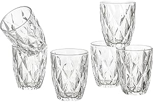 Baroni Home Set 6 pz Bicchieri Diamante in Vetro Colorati e Decorati con Rombo in Rilievo 28 cl, Bicchieri Acqua Eleganti Lavabili in Lavastoviglie, 8x8x10 cm Trasparente