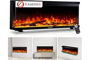 KAMINIO Camino elettrico LEA - Caminetto 3-in-1 con vista panoramica, riscaldamento, effetto fiamma 3D, 12 colori di fiamma, telecomando (42 pollici)