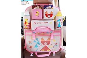 IXITON 1pz Cartone animato Organizzatore di stoccaggio auto Backseat, Carino bambini auto sedile posteriore organizzatore appeso auto Organizador borse tasca viaggio accessori interni (Gatto rosa)