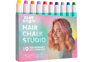 Blue Squid Hair Chalk for Girls Pens – 10 Vibrant Temporary Hair Colour Chalks for Kids - Ideal Christmas, Birthday Gifts for Girls & Teens - Kid Safe, Washable Hair Dye for Ages 6 7 8 9 10 11 12