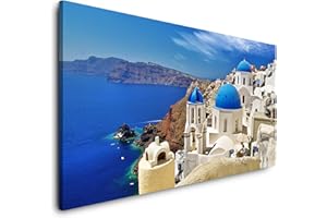 PAUL SINUS ART Santorini Impression sur toile panoramique Motif paysage de ville 120 x 60 cm Format XXL Décoration murale pour salon et appartement