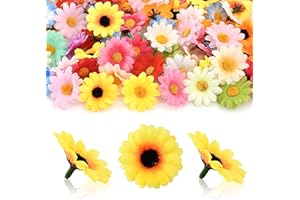 FANNAS 100 Stücke Bunt Mini Seidenblumen,Gerbera,Seide Blumenköpfe,Kunstblumen Klein,Künstliche Blumenköpfe,Künstliche Sonnenblumen Köpfe,Entworfen für Blumendekorationen, DIY (Farbmischung Daisy)