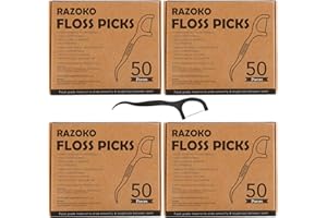 RAZOKO Natural Dental Floss Picks High Toughness Charcoal Toothpicks Sticks-Vegan,Eco-Friendly Sustainable Flossers for Teeth Cleaning (200 Count)