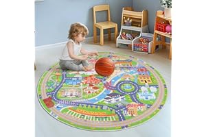 GthreeD Kids Carpet Playmat Rug City Life Round 120 cm -Play Learn and Have Fun Safely - Kids Baby Children Educational Road Traffic Play Mat for Bedroom Play Room Game Safe Area