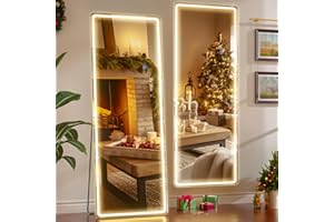 antok Specchio intero con illuminazione a LED, 160 x 50 cm, rettangolare a lunghezza intera, grande specchio da parete con vetro infrangibile e 3 colori di luce, specchio da pavimento per soggiorno