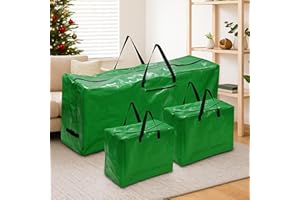 Just For Christmas Storage Bag Set of 3 Green Xmas Tree Storage Bags with 1x Large & 2x Small Garland Bags Tear-Proof, Water-Resistant Christmas Decoration Storage with Dual Zips & Handles