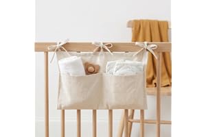 YeeMan Linen Baby Bedside Hanging Storage Bag,2 Pockets Organizer for Baby Cribs and Toys (Burlywood)