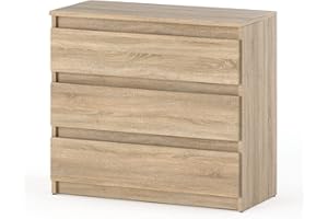 MRBLS_HOME MRBLS Kommode mit 3 Schubladen Sideboard Schubladenschrank Kleiderschrank Modern Möbel mit Schubladen für Ihr Schlafzimmer (Sonoma) – 80 x 71,5 x 33,5 cm (B/H/T)