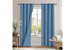 Deconovo Soft Double-sided Microfiber Fabric Full Blackout Curtains 84 Inch Drop Thermal Insulated Eyelet Curtains for Boy's Room Blue W52 x L84 inch, 2 Panels