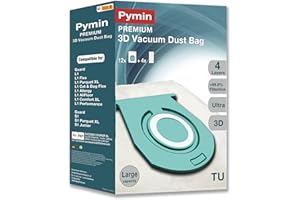 Pymin Lot de 12 sacs d'aspirateur pour Miele TU Guard L1 / Guard S1 / CO Guard M1, sac à poussière de rechange grande capacité, 4 filtres de protection du moteur