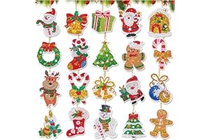 LZMDISU Christmas Diamond Art Painting Ornaments, 20 Pcs Diamond Art Painting 5D Keychains Ornaments, Xmas Santa Claus Snowman Drill Pendant for DIY Key Ring Phone Charm Decor
