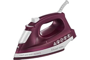 Russell Hobbs żelazko parowe, ceramiczna stopa, funkcja pary, kontrolka temperatury, zatrzymanie kapania, zbiornik o pojemności 240ml, moc 2400W, bordowe, Light&Easy 24820-56