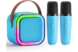 SYNCFUN Mini Karaoke Machine 2 Microphones For Kids And Adults, Bluetooth Speaker With Led Lights Karaoke Set With 2 Wireless Mics,Karaoke Machine Kids Toys,Gifts For Girls Age 5 6 7 8 9 10(Blue)