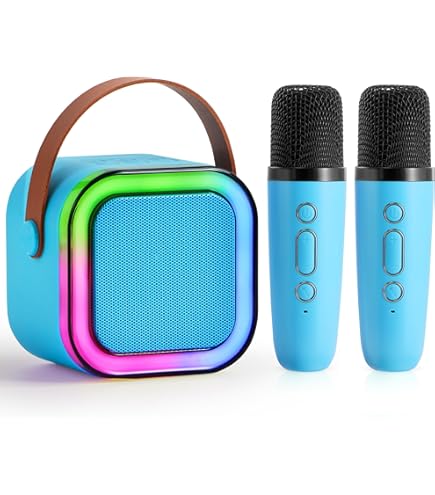 Karaoke-machine voor kinderen, mini-karaoke-machine met 2 microfoons, draagbare bluetooth-luidspreker met stemeffecten en ledlampen, cadeau speelgoed voor meisjes en jongens (blauw
