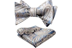 HISDERN Ensemble nœud papillon et mouchoir pour homme Motif floral et carré de poche pour fête de mariage
