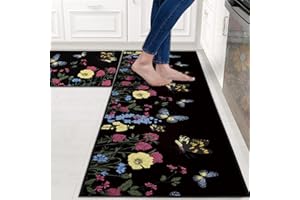 HZVRTN Kitchen rug washable non-slip kitchen mat,Comfort Waterproof standing mat for home, kitchen and laundry room 2-piece (Style J, 43x75+43x150cm)