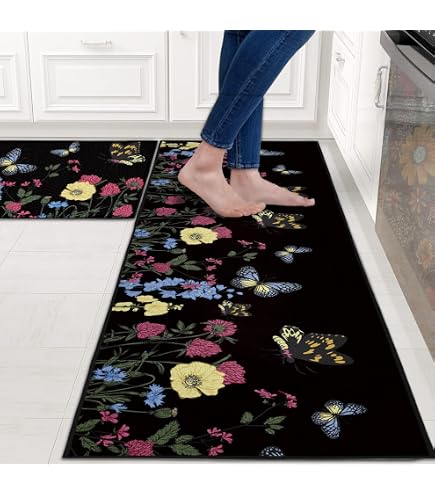 Lot De 2 Tapis De Cuisine Lavables - 40x60 Cm + 40x120 Cm - Absorbants, Antidérapants - Pour Sol Cuisine, Entrée, Salle à Manger - 7