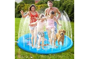 VTIZIKL 170cm Extra Large Round Dolphin Sprinkler and Water Play Mat, Thickened Non-Slip Water Sprinkler Pad Inflatable Water Toys, Gift for Kids Dogs, Summer Garden Outdoor Play（Blue）