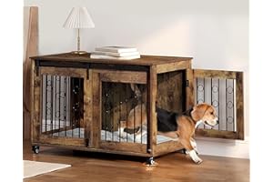 EUGAD 0353GL Klatka dla psa do domu, z 2 drzwiami, 5 kółek, dla dużych, średnich i małych psów, domek, 100 x 65 x 56 cm, stolik pomocniczy, wykonana z metalu, brązowa