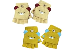 BSEICAL 2 Paar Handschuhe Kinder 3-6 Jahre, Fingerlose Handschuhe Winter Fäustlinge Kinder, Cartoon Strickhandschuhe Winterhandschuhe Fingerhandschuhe für Mädchen Jungen Spielen Schule Gehen Im Freien