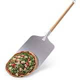 Relaxdays Pala Pizza Rotonda - Alluminio, Manico Legno 48,5 Cm, Diametro 30,5 Cm