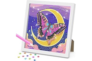 DOMROM Butterfly Diamond Painting Kits for Kids with Frame, Moon Diamond Art for Kids Ages 6-8-12, DIY Easy Kids Gem Art Kit Art and Crafts for Girls & Boys Adult Beginners Diamond Art Kits Gift