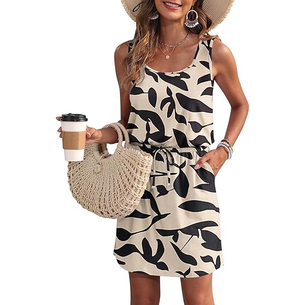 WNEEDU Zomerjurk voor dames, lange mouwloze maxi-jurk met Empire taille, zomer, U-hals, luchtige strandjurk met zakken, zwart, L