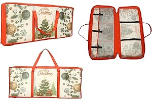 SUL Christmas Wrapping Paper Storage Bag with 3 Compartments, Christmas wrap Bauble Storage Bag, Heavy Duty Fabric Gift Wrap Decoration Storage Organiser Bags for Paper, Tags & Bows (White)