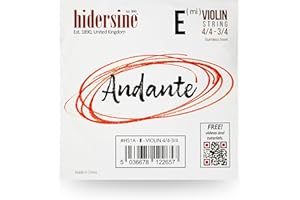 Hidersine Andante E String for Violin 4/4 to 3/4 Size. Steel Core. Great Tone and Value. Perfect for Students with Full and Three-Quarter Violins