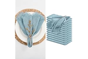 LUMAYCENS 12 Pack Blue Cloth Napkins Cotton Linen Napkins 40 x 40 cm Handmade Dinner Cloth Napkins with Fringe Washable Rustic Dinner Cloth for Wedding Party