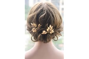Kercisbeauty 2in Wedding Leaf Leaves Hair Pins for Bride Bridal Bridesmaids Hair Piece Rustic Wedding Prom Vintage Handmade Bobby Pins Pack of 2(Gold)
