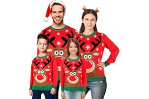 XiaoMoSha Christmas Jumpers for Women Men Kids, Knitted Xmas Pullover Long Sleeve Matching Christmas Jumpers for Holidays(S-XXL)