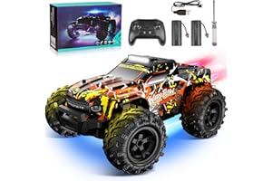 JOYTREKY Coche Teledirigido - 1:18 Coche RC con Luces Led 25 Km/H RC Car con Pulverizador 2,4 GHz Todoterreno 2 BateríAs Recargables 60min Play para NiñOs Y Adultos - Amarillo