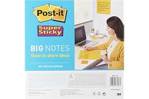 Post-it Super Sticky Big Notes, Pack of 1 Pad, with 30 Sheets ,279 mm x 279 mm, Yellow - Large Extra Sticky Notes For Note Taking, To Do Lists & Reminders