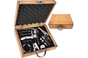 CAILION Weinkorkenzieher-Set mit Vintage-Holzkiste, Wein Sommelier Sets mit Flaschenöffner,Weinzubehör Geschenkset,Kaninchenkopf-Flaschenöffner-Set,Tropfringe,Weinverschlüss,Weinausgießer (Yuan Wood2)