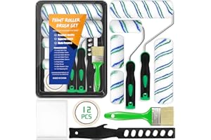 JEDWKFA 12 Pezzi Rullo per Pittura, Set di Rullo Pittura, Viene Fornito con Vassoio, Pennello, Pellicola per Mascheratura, Nastro Adesivo, Bacchetta per Mescolare per Pareti Lisce e Ruvide