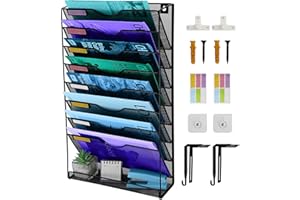 HIHOBDAY 9 Tier Hanging Magazine File Holder, Mesh A4 Office & Home Wall Organiser