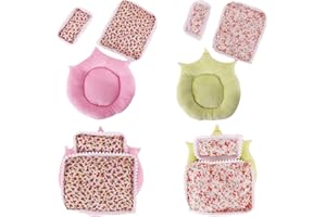 ZNDFTW 6 Pcs Bedding Set for 17cm Plush Dolls, 2 Sets Doll Accessories Include Pillow, Blanket, Mat, Suitable for 10-17cm Plush Dolls, Pretend Play Gifts for Girls