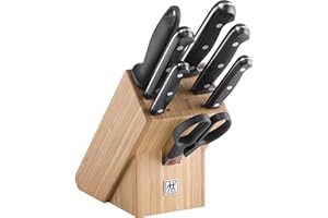 ZWILLING Ceppo di coltelli, 8 Pezzi, Ceppo in bambù, Coltelli e Forbici in Acciaio Inox/Impugnature in Plastica, Twin Chef