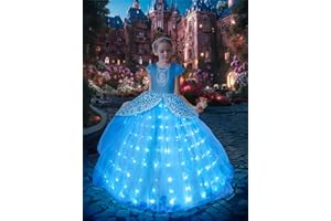 UPORPOR Light Up Magical Princess Dress Girls Blue Costume Kids Dressing Up Fairy Outfit Clothing for Halloween Carnival Christmas Birthday