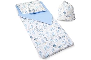 PinkZebra Sac de Couchage pour Enfants 140 x 75 cm + taie d'oreiller 60 x 40 cm pour Filles et garçons, Oeko-Tex, en Coton avec Double Fermeture à glissière, Fermeture à glissière de Garage et Sac