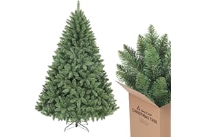 SALCAR Árbol de Navidad Artificial de 210 cm, de Aspecto Natural, con 1066 Ramas, Abeto de Normandía Verde con Sistema Plegable y un diámetro Extragrande del árbol de 148 cm