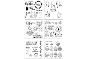 ‎FOLANVOFF Silikonstempel Ostern Deutsch Set, 6 Blätter Clear Stamp Ostern Clear Stempel OsterHasen Ostereier Silikonstempel Frühling für DIY Bullet Journal Scrapbooking Fotoalbum Deutsch Stempelset Ostern