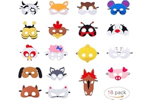 HONGXIN-SHOP Filcowe maski dla dzieci z motywem zwierząt, z elastyczną linką, na Halloween, Boże Narodzenie, urodziny, występy sceniczne, imprezy tematyczne, 18 szt.