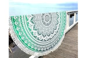 indiana mandala rotonda Roundie Beach buttare arazzo hippy boho gypsy tovaglia in cotone telo da mare, Round yoga Mat Beach, scialle, 182,9 cm Beach Leisure, picnic Mat Aakriti Gallery Green