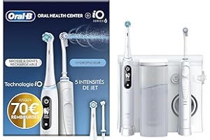 Oral-B Oral Health Center Hydropulseur Dentaire et Brosse à Dents Électrique iO6, Jet Dentaire, 1 Canule Oxyjet, 1 Canule Water Jet, 4 Jets d'Eau et 5 Pressions, 2 Brossettes, Rechargeable