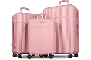 H.YEED Luggage Sets 3, ABS Hard Shell Lightweight Trolley Travel Suitcase Set with 4 Spinner Wheels TSA Lock for Man Women, 21" + 24" + 28"-Pink