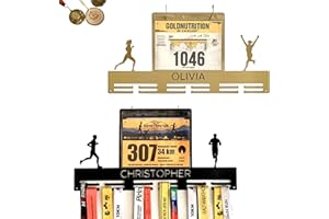 Porta Medallas Personalizado con Nombre y Dorsales - Soporte de Metal para Running - Atletas Hombre o Mujer, 2 Figuras Corriendo