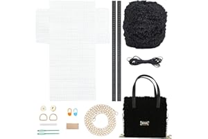 WADORN 18pcs Kit de Sacs de Crochet à Tricoter Bricolage, Sac Tissé à la Main Outil de Fabrication Maille Point de Croix Feuilles de Toile en Plastique Ensemble Sac à Main Matériel D'Artisanat, Noir